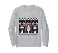 Tuxedo Cat Trio Coquette Bow Bubblegum Retro Long Sleeve T-Shirt