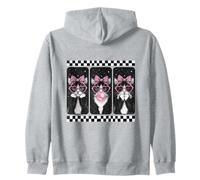 Tuxedo Cat Trio Coquette Bow Bubblegum Retro Zip Hoodie