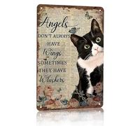 Tuxedo Cat Wall Art - Angels Don't Always Have Wings Metal Sign - Ideal Present for Cat Enthusiasts 8x12 Inch