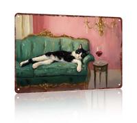 Tuxedo Cat with Red Wine Sign Cute Quirky Whimsical Cocktail Poster Bar Cart Tin Sign For Home Bedroom Dorm wall Decor 12x8inch