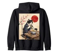 Tuxedo Cute Cat Kimono Ramen Japanese Art Cat Mom Japan Zip Hoodie