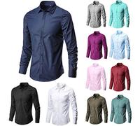 Tuxedo Dress Shirts for Men - Lapel Button-Down Business Shirts, Non-Iron, Long Sleeve, Plain, Stretch, Formal, Slim Fit, Solid Color Work Tops