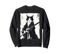 Tuxedo Samurai Cat Japanese Ink Painting Swordsman Gift Sweatshirt