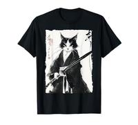 Tuxedo Samurai Cat Japanese Ink Painting Swordsman Gift T-Shirt