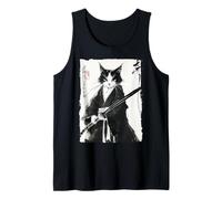 Tuxedo Samurai Cat Japanese Ink Painting Swordsman Gift Tank Top