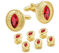 Tuxedo Studs and Cufflinks Set, Gold Cuff Links Mens and Tuxedo Shirt Buttons Suit Accessories Crystal Tux Studs for Shirt Formal Kit Business or Wedding, Metal, no gemstone