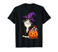 Tuxedo Witch Cat & Halloween Candy Basket for Men Women Kids T-Shirt