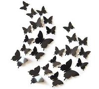 Tuxiaobu 24 Pieces DIY Mirror Butterfly 3D Butterfly Removable Wall Stickers Wall Stickers Wall Decals Home Decoration Kids Room Bedroom Living Room Decoration Black
