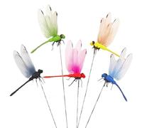 Tuxiaobu Fake Dragonfly Garden Decor, 3D Plastic Dragonfly Decorations for Lawn Yard Cake Party Flower Pot Floral Picks, 5.32in Dragon Fly Dragonflies Decor 5 Colors Dragon Flies Ornaments 5 Pcs