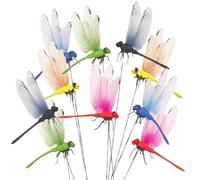 Tuxiaobu Fake Dragonfly Garden Decor, 3D Plastic Dragonfly Decorations for Lawn Yard Cake Party Flower Pot Floral Picks, 5.32in Dragon Fly Dragonflies Decor 5 Colors Dragon Flies Ornaments 10 Pcs