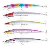 TUXIBIN 5PCS Sea Fishing Lures Tackle Plug Minnow Pencil Jerbait Walker Popper Topwater Sinking Hard Lures Accessories Sea Bass Pollock Cod Mackerel Pike 5-9