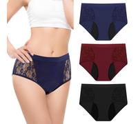 TUXIYA 3 Pack Incontinence Underwear for Women, Leak Proof Underwear for Women Washable & Reusable for Leakage Protective Panties(Large,Black/Red/Blue)