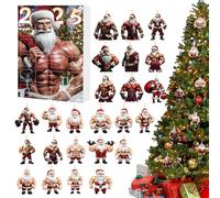 Tuxuseo Christmas Calendar Countdown Muscular Santa Pendant for Children, Cute Christmas Decoration for Husband, Wife, Daughter, Son, Teenagers