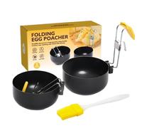 Tuxuseo Poacher for eggs, egg frying pan with non-stick coating, anti-burn round with removable folding handle, brush, silicone lid set for kitchen, sandwiches, pancakes, for