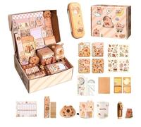 Tuxuseo Stationery Set, Aesthetic Capuchin Monkey Pen Box, Cute Stationery for Christmas, Birthday, School Start with Notebooks, Sticky Notes, Stickers, Pens and More