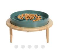 Tuxxjzm Slow Feeder Dog Bowls | Ceramic Anti Slip Feeding Bowl for Dogs with Wood Elevated Base,Dishwasher Safe Multifunctional Indoor Pet Relaxing Toys Slow Feeder for Cattery, Pet Shop