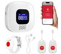 Tuya Wifi Smart Personal Alarms for Elderly, Sos Call Panic Button Alert for Elderly Seniors Patient Disabled Handicapped with 1 Receiver, 2 Call Buttons and 1 Bracelet