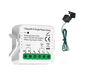 Tuya WiFi Smart Power Meter 1CH 80A - Energy Consumption & Solar PV Production Monitor, Current Transformer Clamp, Real-Time Power Tracking