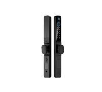TUYA WIFI Waterproof Aluminum Door Lock With Camera Fingerprint APP Card Code Keyless Electronic Smart For Glass Sliding Effortless Installation Fast Recognition(Black 3585hook,Short handle)