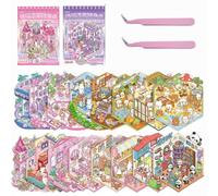 Tuyatezhi 16 Sets 3D DIY Stickers Scene,3D Mini House Stickers Set for Adults with Tweezers Make Your Own Room Kawaii Large Size Sticker Scene Therapy for Adults Relief Stress Pass The Time Gift