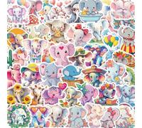 Tuyatezhi 50 Pcs Elephant Animals Stickers, Multicolor, Vinyl, Cute Style, Stickers for Water Bottles, Bicycles, Skateboards, Laptops, Walls, Waterproof, Graffiti