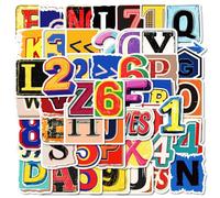 Tuyatezhi 50 Pcs Retro English Alphabet Stickers, Multicolor Vinyl, Waterproof, Sun Protection, Alphabet Letter Stickers for Bicycle, Skateboard, Laptop, Water Bottles, Wall, Graffiti