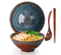 TuYines Ceramic Ramen Bowl, Ramen Bowl Set, Japanese Ramen Bowl with Spoon & Chopsticks, 1200 ml Soup Bowls, SaladBowl (Style A)