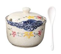 TuYines Ceramic Sugar Bowl with Lid and Spoon, Spice Jars, Christmas Sugar Bowl, Spice Jar with Lid for Salt, Cheese