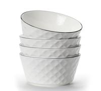 TuYines Cereal Bowls Set of 4,Ceramic Dessert Bowls, Breakfast Bowl,Ceramic White Bowl, 600 ml Serving Bowls Ideal for Ice Cream,Soup,Pasta,Salad,Noodles