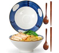 TuYines Ramen Bowls Set of 2, 1200ML Ceramic Ramen Bowls with Spoons and Chopsticks,Japanese RamenBowl,Porcelain Noodle Bowl for soups, Salads, Rice Noodles