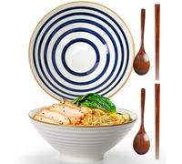 TuYines Ramen Bowls Set of 2, 1200ML Ceramic Ramen Bowls with Spoons and Chopsticks,Japanese RamenBowl,Porcelain Noodle Bowl for soups, Salads, Rice Noodles