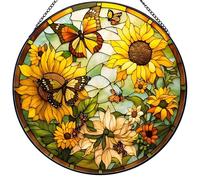 TUYOBG Sunflower Acrylic Garden Wall Art Outdoor, Weather-Resistant Hanging Ornaments for Outdoor Fence Decorations, Colorful Round Garden Decor for Patio, Yard, Porch, or Living Room
