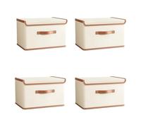 Tuza 4 Pack Storage Bins with Lids, Collapsible Closet Organizer Container, Fabric Organizer Box with Handles, Decorative Storage Boxes with Lids for Organizing Clothes, Books, File, White, Large