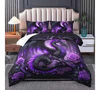 Tuzaovy Dragon Comforte Bedding Set for Kids Boys Girls Teens,Purple Roses Comforter Set Queen Size,Dragon Animal Quilt for Bedroom Bed Decor,3D Animal Print Pattern Quilt Queen Size