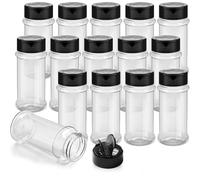 TUZAZO 14 Pcs Spice Bottles Plastic Seasoning Containers, 3 Oz Clear Plastic Spice Jars with Shaker Lids Empty for Spice & Herbs, Powders, Glitters, BPA Free | Heavy Duty | Wide Mouth | Dual Flaps