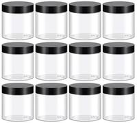 TUZAZO 4 Oz Plastic Containers with Lids and Labels BPA Free, Clear Empty Refillable Round 4oz Plastic Jars with Lids for Cosmetics, Lotions, Body Butter, Slime & Beauty Products (12 Pack)