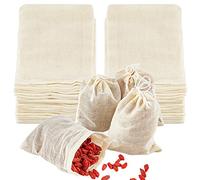 TUZAZO 50 Pack Reusable Tea Bags, Natural Unbleached Cotton Cheesecloth Bags for Straining, Drawstring Muslin Bags, Sachet Bags, Coffee Tea Brew Bags (3 x 4 inch)