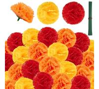 TUZAZO 50 PCS Marigold Flower Heads Bulk, Silk Marigold Artificial Flowers with Stems for Mexican Day of The Dead Decoration, Diwali Home Decor, DIY Garland (Orange, Yellow, Red)