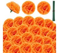 TUZAZO 50 PCS Marigold Flower Heads Bulk, Silk Marigold Artificial Flowers with Stems for Mexican Day of The Dead Decoration, Diwali Home Decor, DIY Garland (Orange)