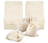 TUZAZO 50 Pcs Muslin Bags with Drawstring 4 x 6 inch, Reusable Tea Bags for Loose Leaf Tea, Natural Cotton Unbleached Cheesecloth Small Spice Bag for Cooking Soup Herb Sachet Bag Empty