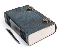TUZECH 600 Pages Handmade Large Leather Journal Diary Embossed Tree of Life Book Of Shadows Notebook Writing Seven Chakra Grimoire Sketchbook 7 x 10 Leather Bound (Green)