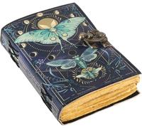 TUZECH Book of Spells Leather Bound Moths Journal Deckle Edge Paper Grimoire Printed Diary Witchcraft supply and Witch Spell Notebook Antique Vintage Book for Men and Women