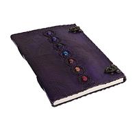 TUZECH Seven Chakra Medieval Stone Embossed Handmade Jumbo Leather Journal Book of Shadows Notebook Office Diary College Poetry Sketch (Purple, 13 Inches)