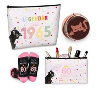 TUZELIYA 2025 Original 60th Birthday Women, Pack of 3 Including Cosmetic Bag, Socks and Pocket Mirror, Birthday Gift for Women, Funny Gifts for 1965 Wife Mum Grandma Girlfriend, 60