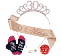 TUZELIYA 30th Birthday Gifts Set for Women with Sash Crystal Tiara Crown Socks Badges - 30th Birthday Party Decorations - Fun Birthday Ideas for Mum Best Friends Family Colleague Adults Neighbour