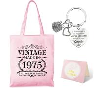 TUZELIYA 50th 1975 Birthday Gifts for Women, Vintage 50th Birthday Canvas Bag Gift witn Keychain Card for Woman, 50th Birthday Gift for Her Mom Sister Wife Grandma, 50th Gifts Presents Wrapping