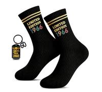 TUZELIYA 60th Socks Black Birthday Gift Set for Men - LIMITED EDITION 1966 Crew Athletic Socks Keychain Funny 60th Birthday Men Gifts Dad Husband Brother Friends Party Favors Trainer Running