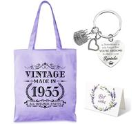 TUZELIYA 70th 1955 Birthday Gifts for Women, Vintage 70th Birthday Canvas Bag Gift witn Keychain Card for Woman, 70th Birthday Gift for Her Mom Sister Wife Grandma, 70th Gifts Presents Wrapping