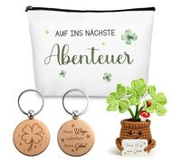 TUZELIYA Farewell Gift for Colleagues - Farewell Gift Colleague with Travel Cosmetic Bag Knitted Four Leaf Clover Key Ring Women Girlfriend