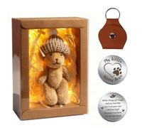 TUZELIYA Handmade Mini Worry Plush Bear in Box with Hat - Positive Little Plush Bear Set with LED Light Keychain Raffia - Mini Pocket Bears Hug for Friends Kids Family for Women Men